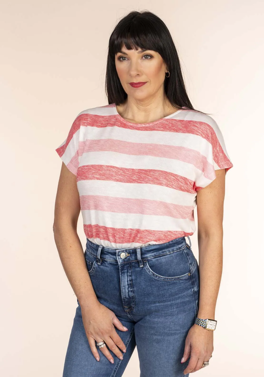 Stripe Cap Sleeve Top