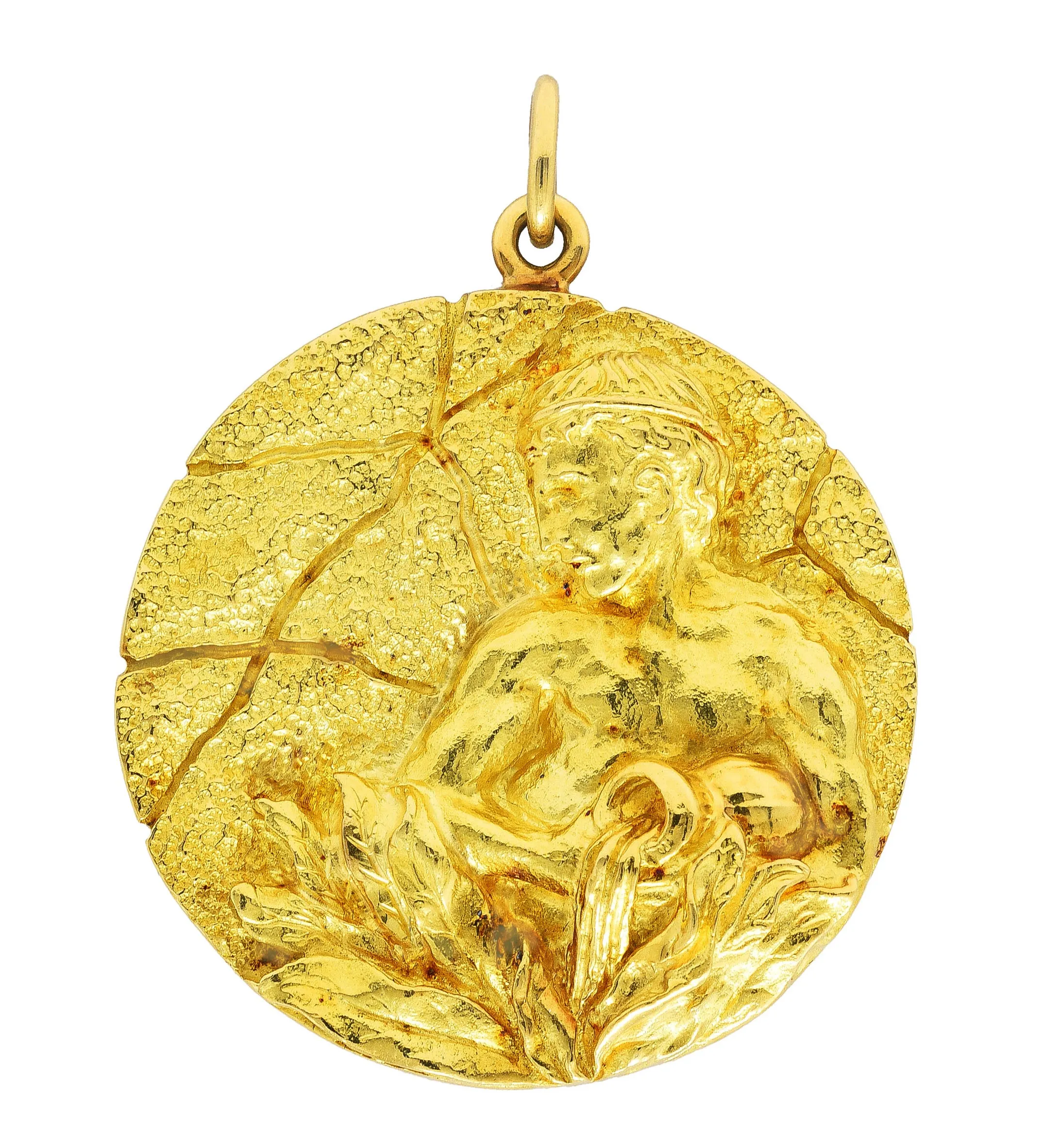 Substantial Tiffany & Co. 18 Karat Yellow Gold Vintage Aquarius Zodiac Medallion Pendant