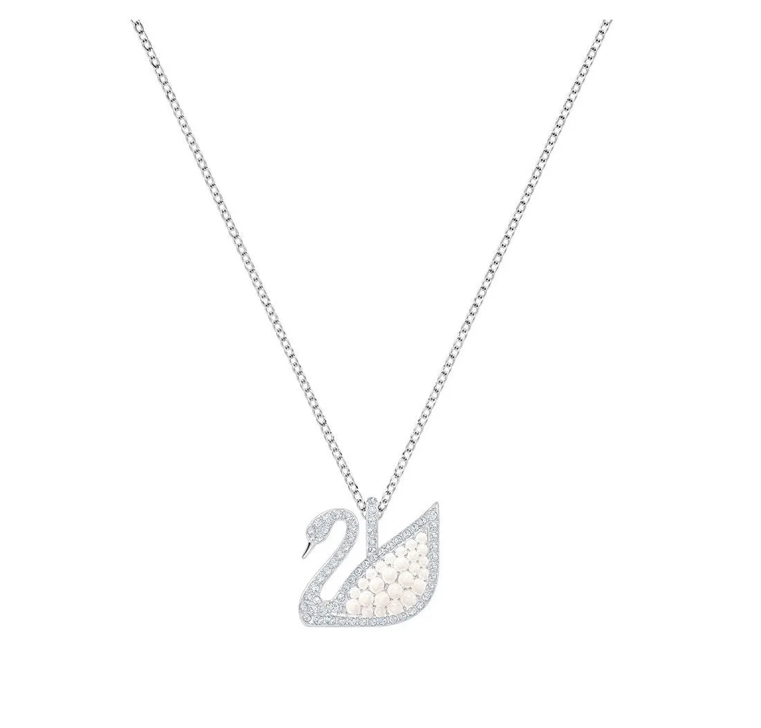 Swarovski ICONIC SWAN PENDANT, White, Rhodium Plated -5411791