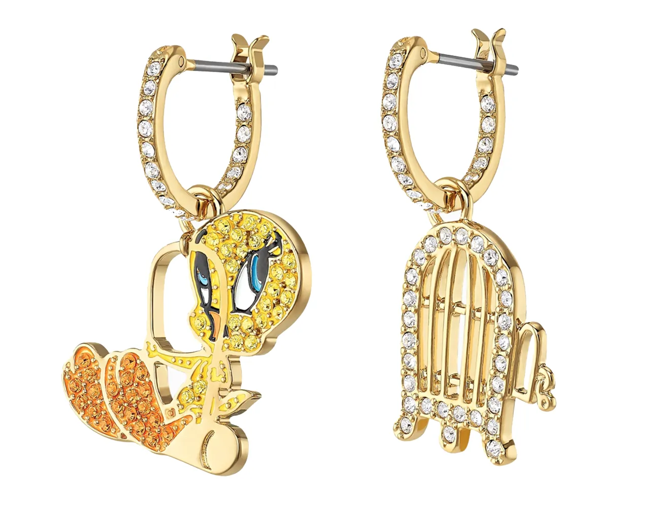 Swarovski LOONEY TUNES TWEETY HOOP PIERCED EARRINGS, Gold Tone -5487637