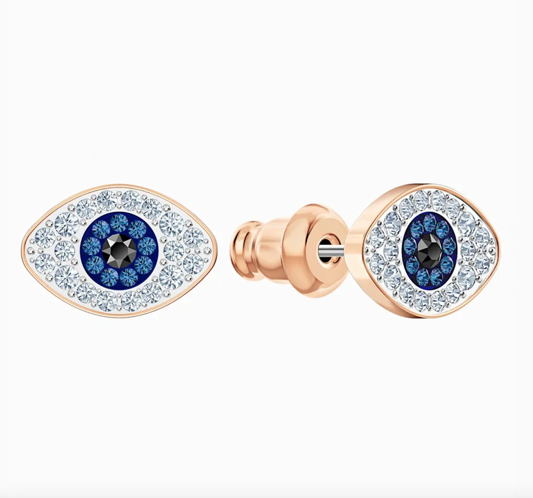 Swarovski SYMBOLIC STUD PIERCED EARRINGS Duo Evil Eye, Blue, Rose Gold -5510067