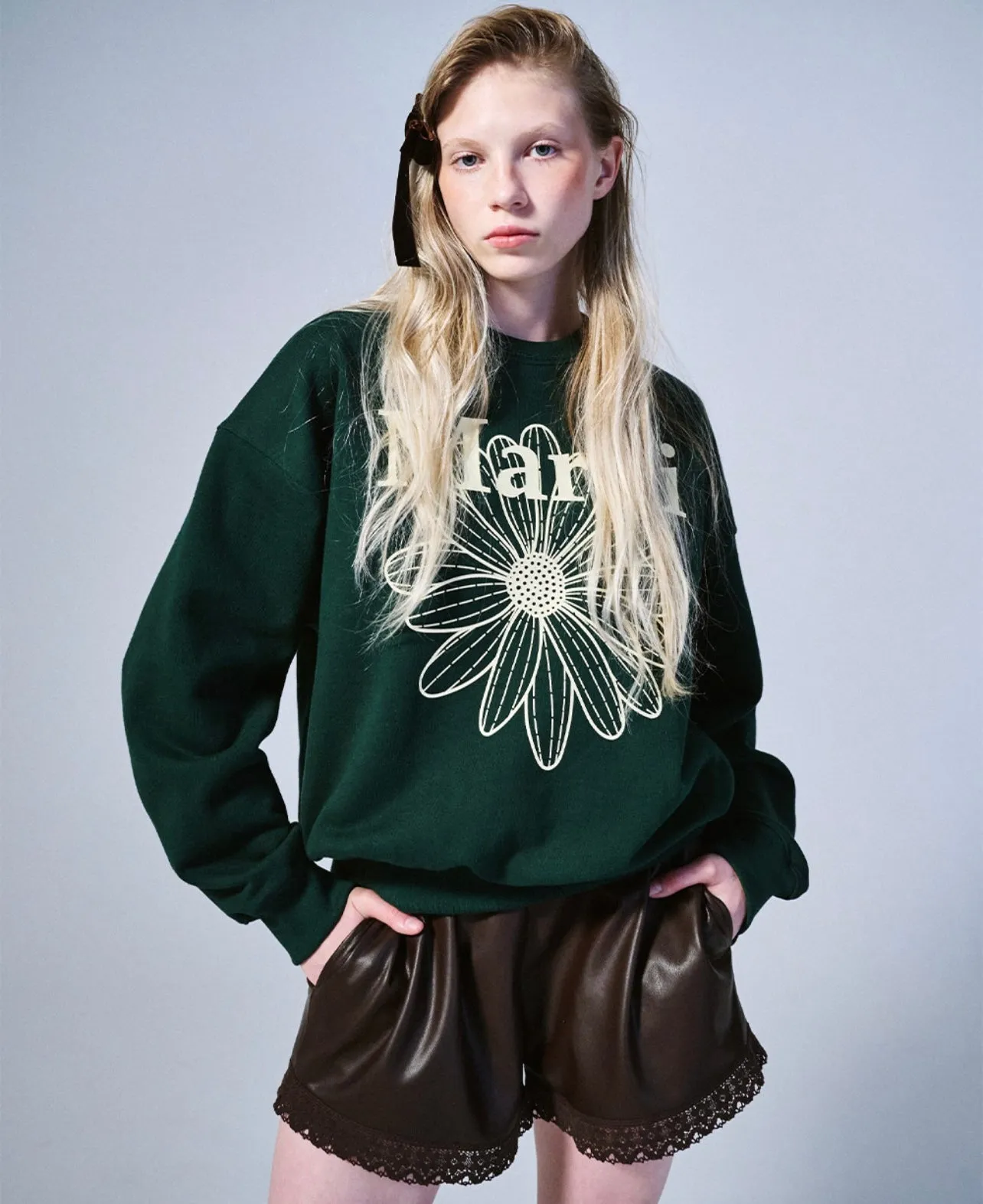 SWEATSHIRT FLOWERMARDI DEEPGREEN CREAM