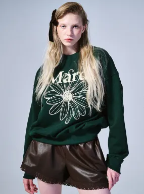 SWEATSHIRT FLOWERMARDI DEEPGREEN CREAM