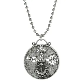 Symbols Of Faith Cross Dove Fish And Anchor Round Medallion Pendant Necklace 22