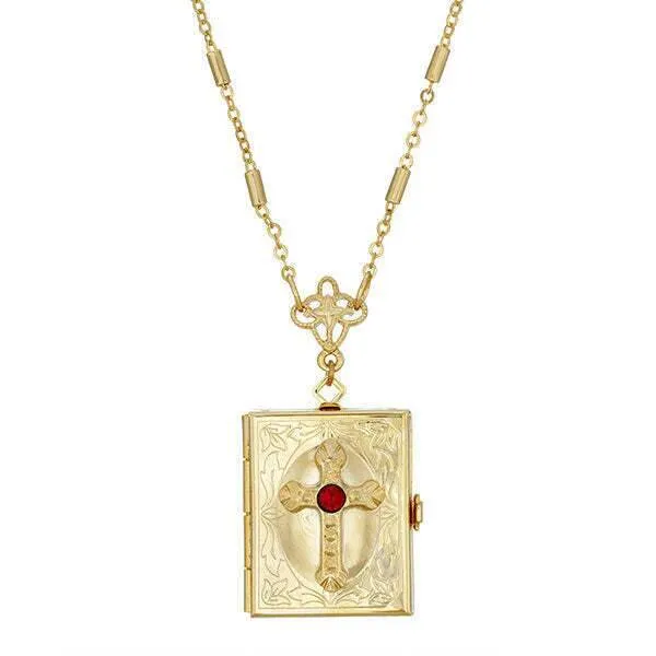 Symbols of Faith Red Crystal Cross Square 4 Way Locket Necklace 30