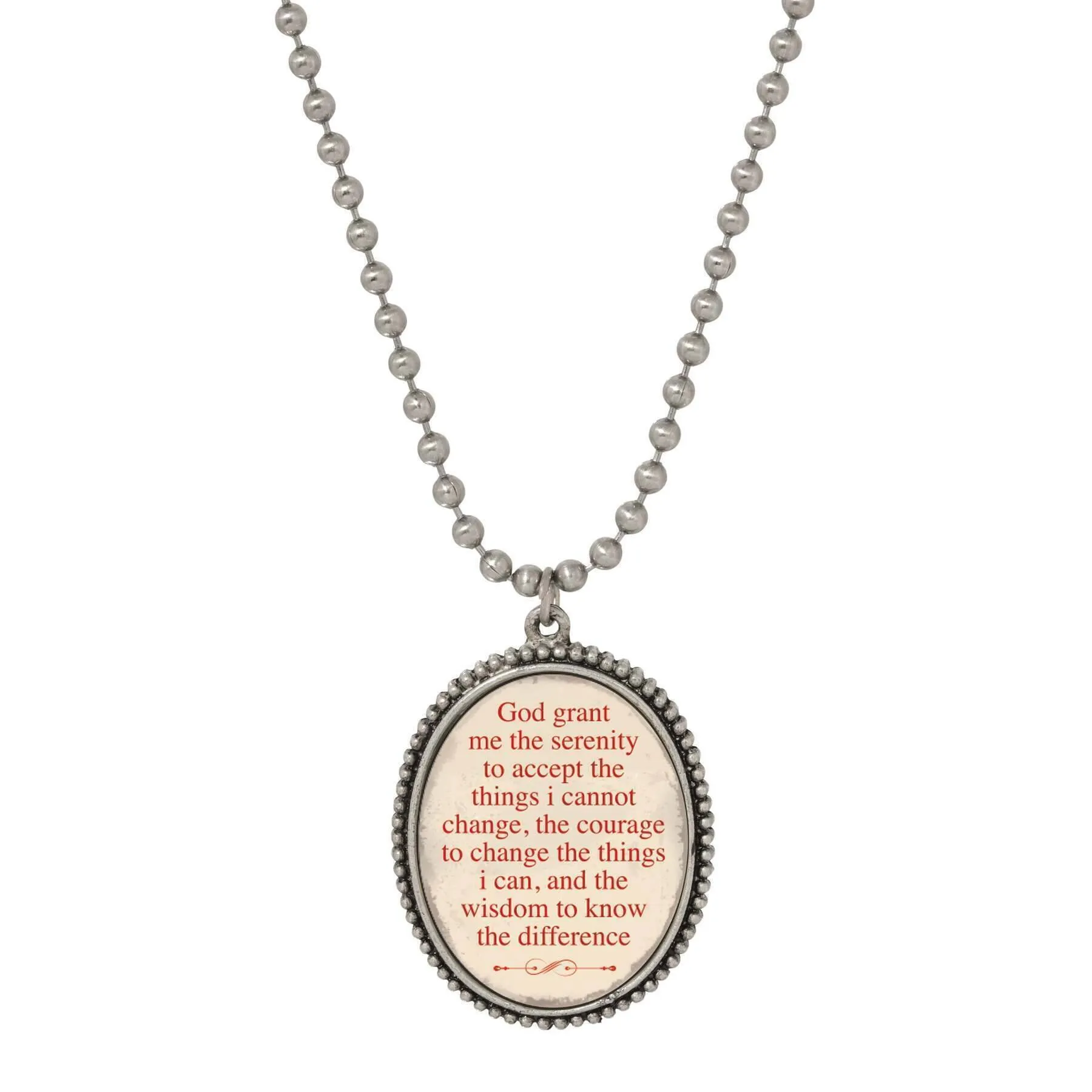 Symbols Of Faith Serenity Prayer Oval Pendant Necklace 22