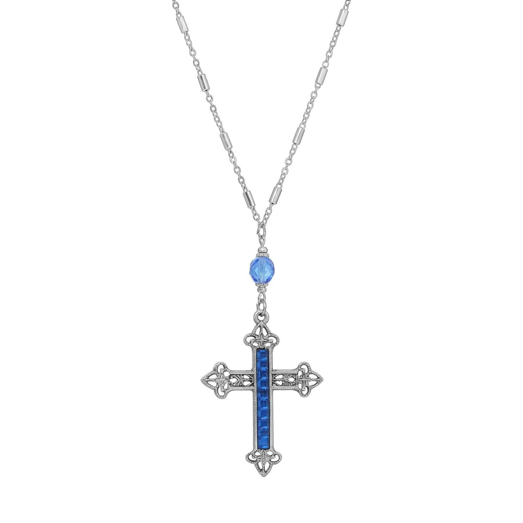 Symbols Of Faith Stick Stone Filigree Cross Pendant Necklace 28