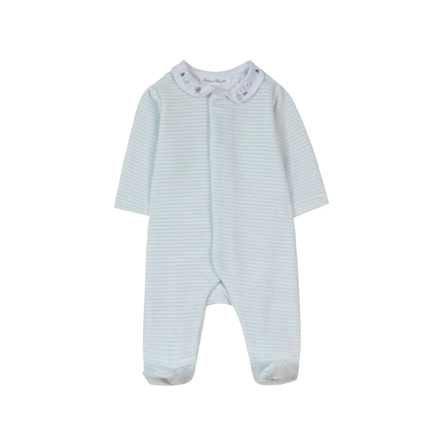 Tartine Et Chocolat Baby Blue Onesie With White Stripes