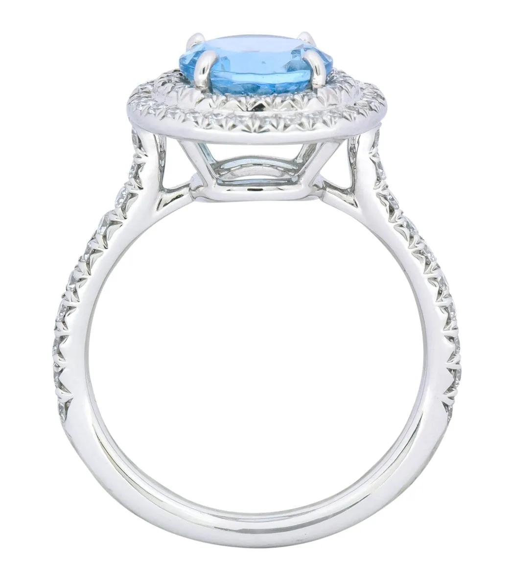 Tiffany & Co. 1.85 CTW Aquamarine Diamond Platinum Soleste Cluster Ring