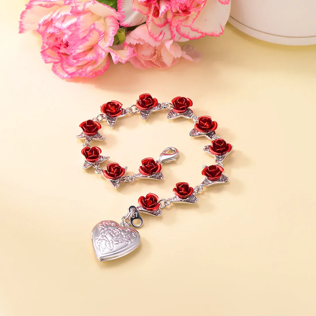 U7 Jewelry Rose Flower Photo Locket Bracelet For Women