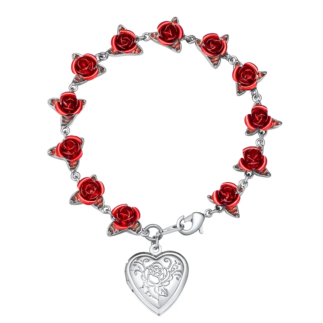 U7 Jewelry Rose Flower Photo Locket Bracelet For Women