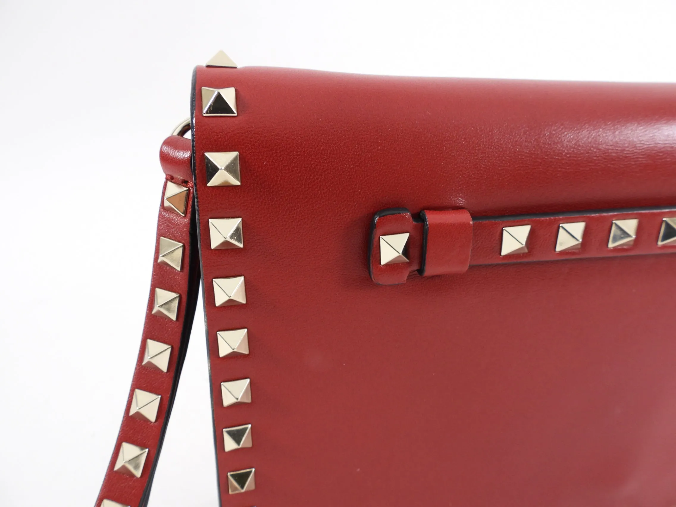 Valentino Red Leather Rock Stud Wristlet Clutch Bag