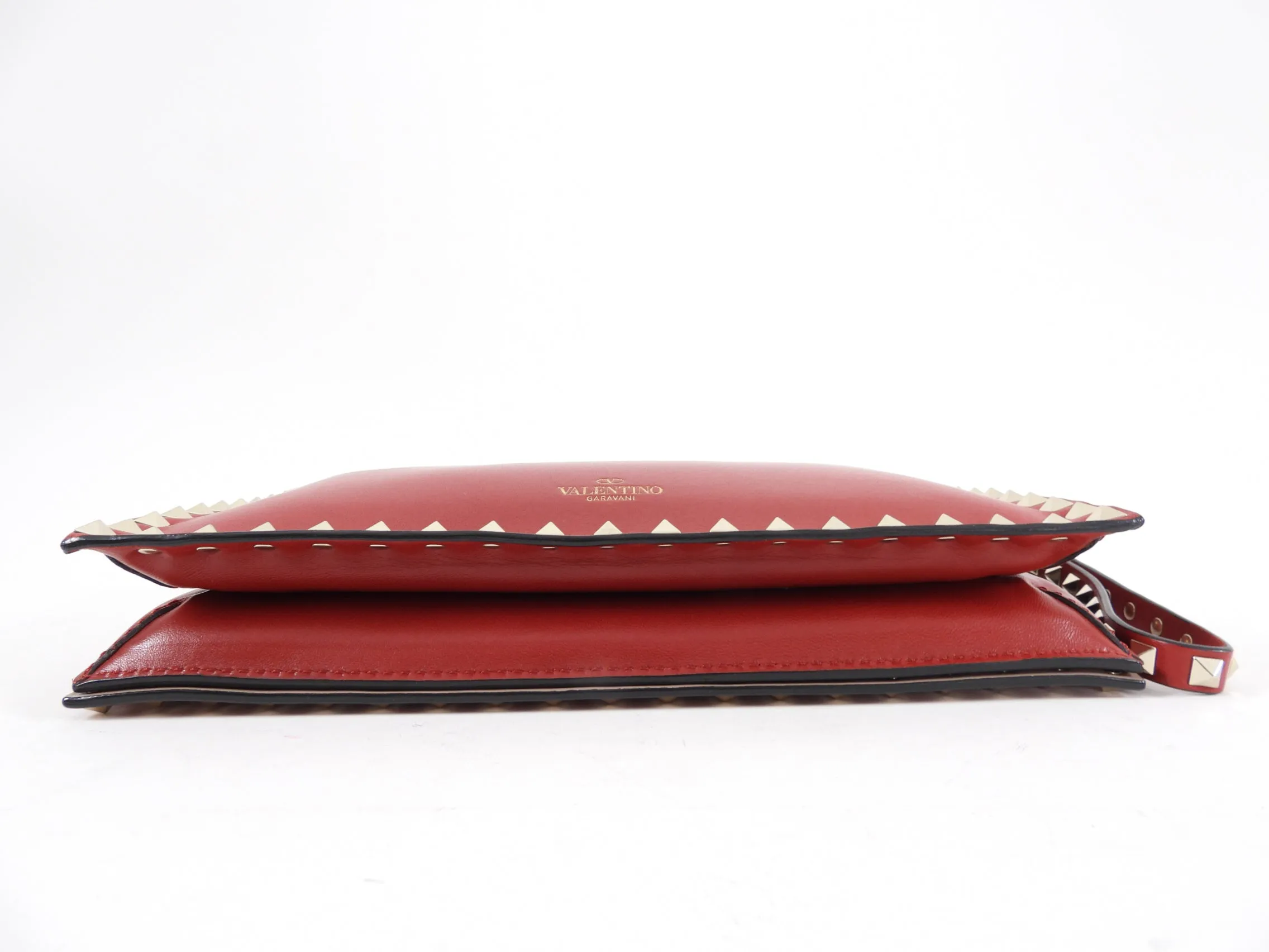 Valentino Red Leather Rock Stud Wristlet Clutch Bag