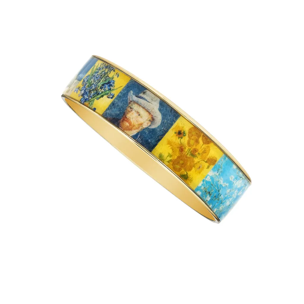 Van Gogh Collage Goldtone Bangle Bracelet 3/4