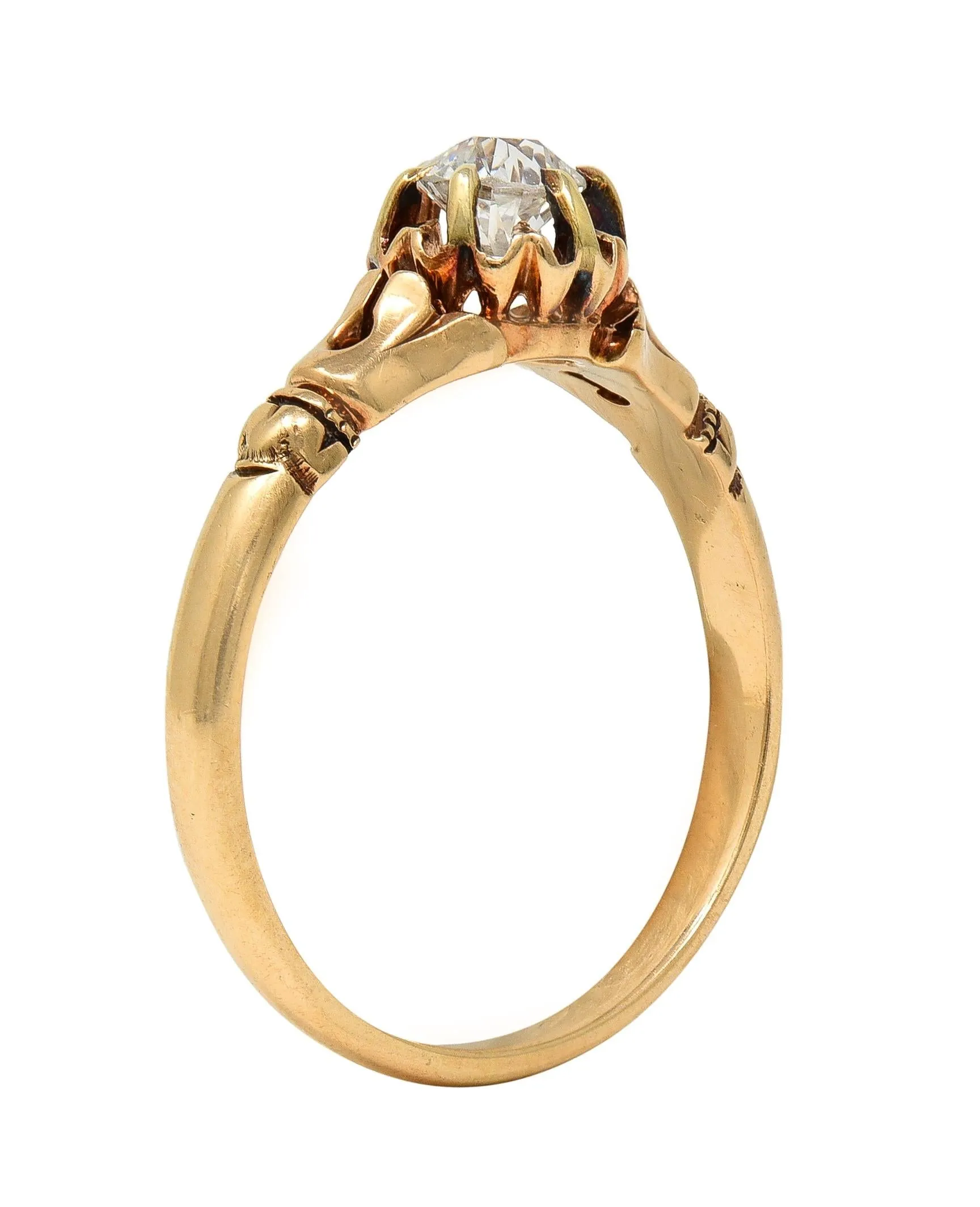 Victorian 0.30 CTW Old Mine Cut Diamond 14 Karat Yellow Gold Foliate Antique Engagement Ring