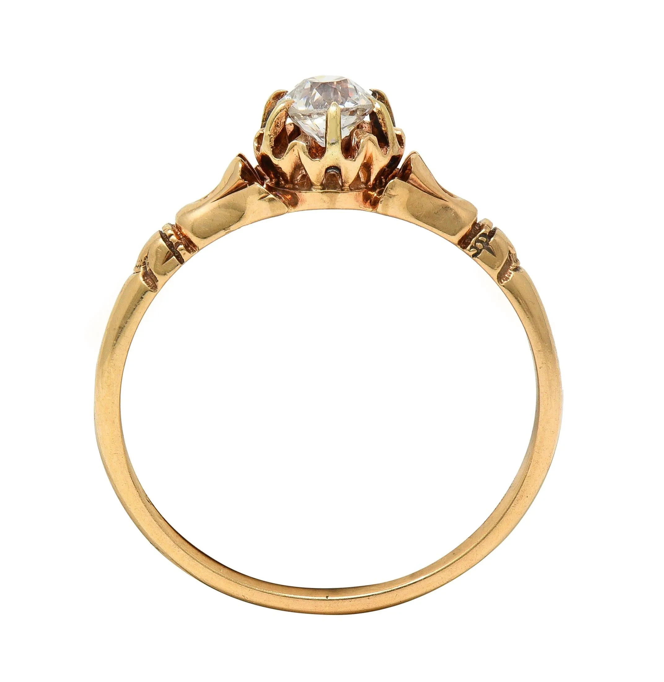 Victorian 0.30 CTW Old Mine Cut Diamond 14 Karat Yellow Gold Foliate Antique Engagement Ring