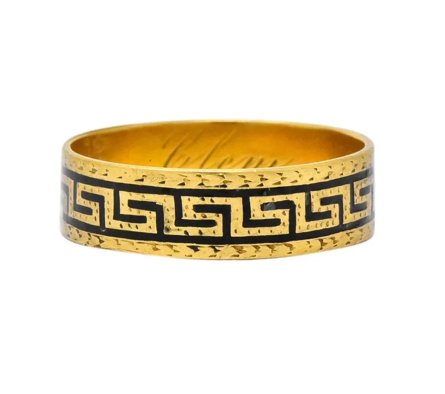 Victorian Enamel 14 Karat Gold Greek Key Band Ring