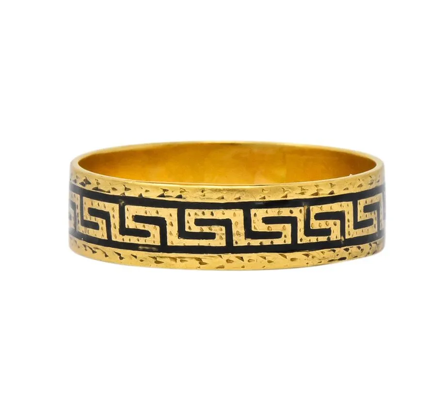 Victorian Enamel 14 Karat Gold Greek Key Band Ring