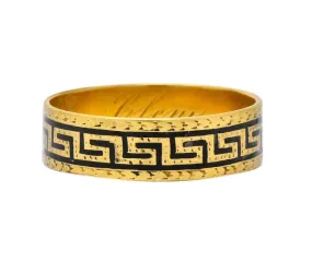 Victorian Enamel 14 Karat Gold Greek Key Band Ring