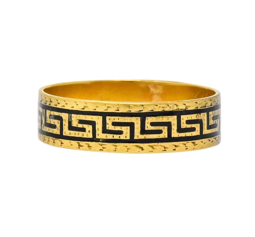 Victorian Enamel 14 Karat Gold Greek Key Band Ring