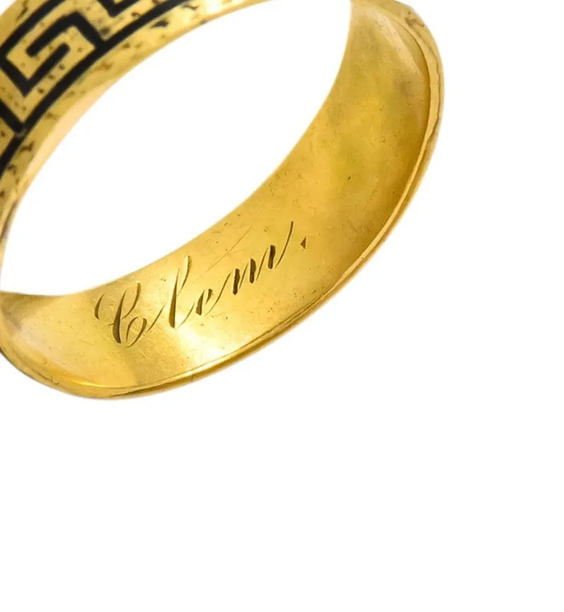 Victorian Enamel 14 Karat Gold Greek Key Band Ring