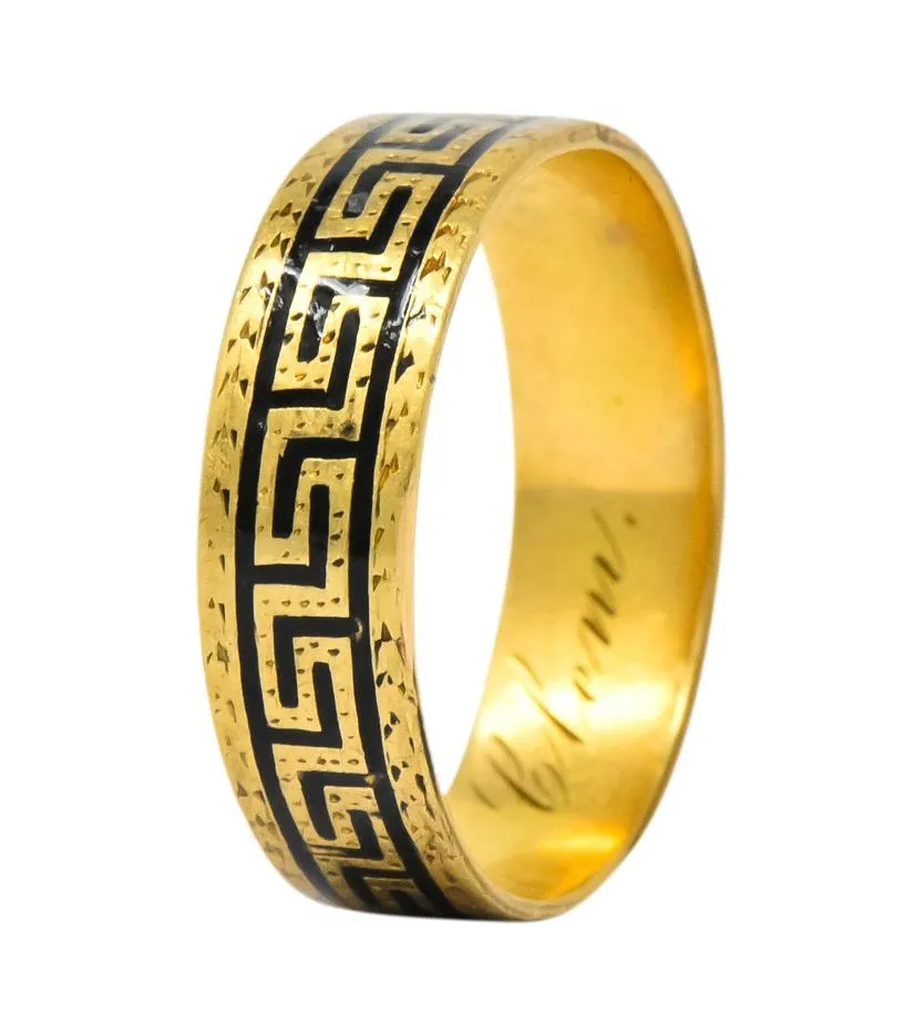 Victorian Enamel 14 Karat Gold Greek Key Band Ring