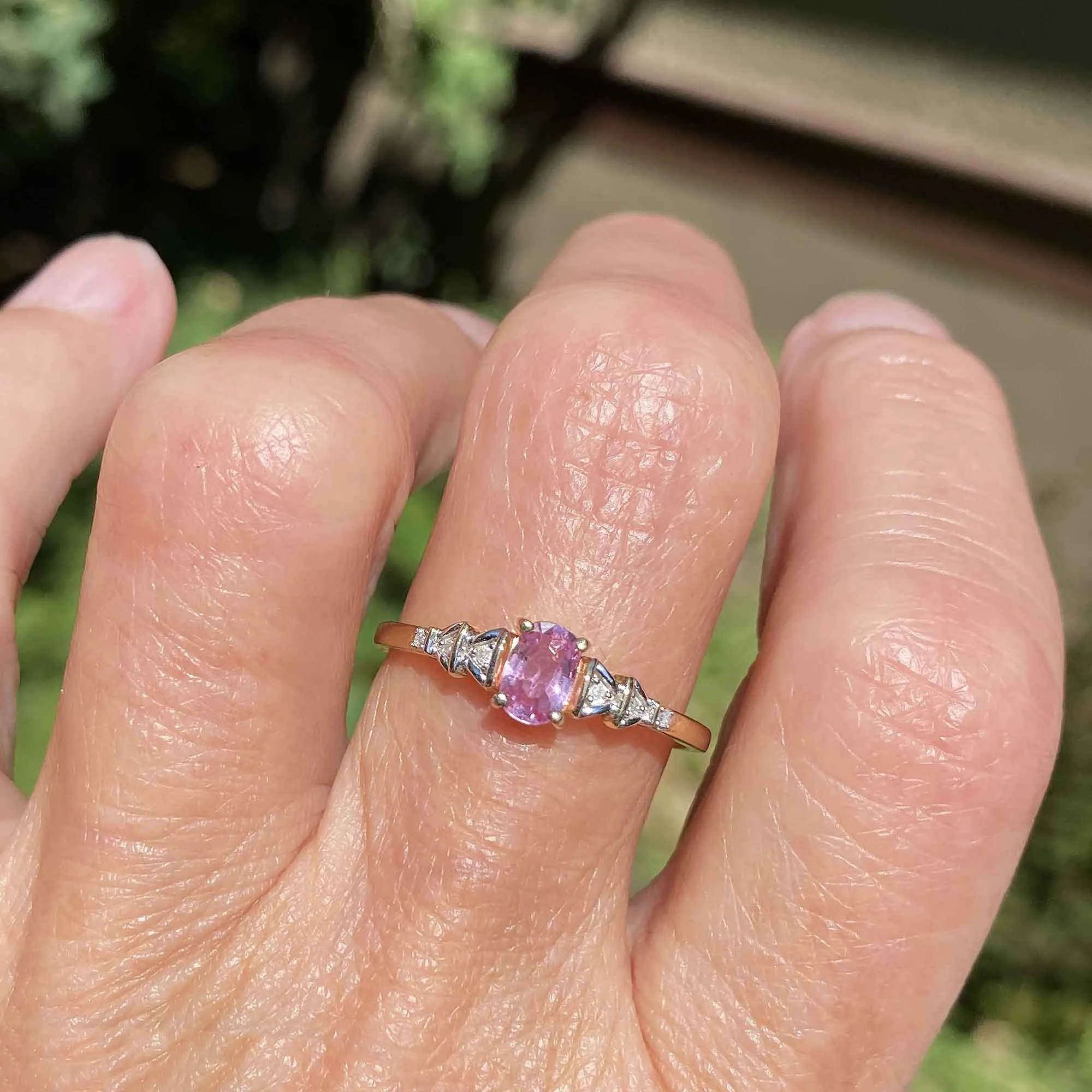 Vintage Arrow Diamond Pink Sapphire Ring in Gold