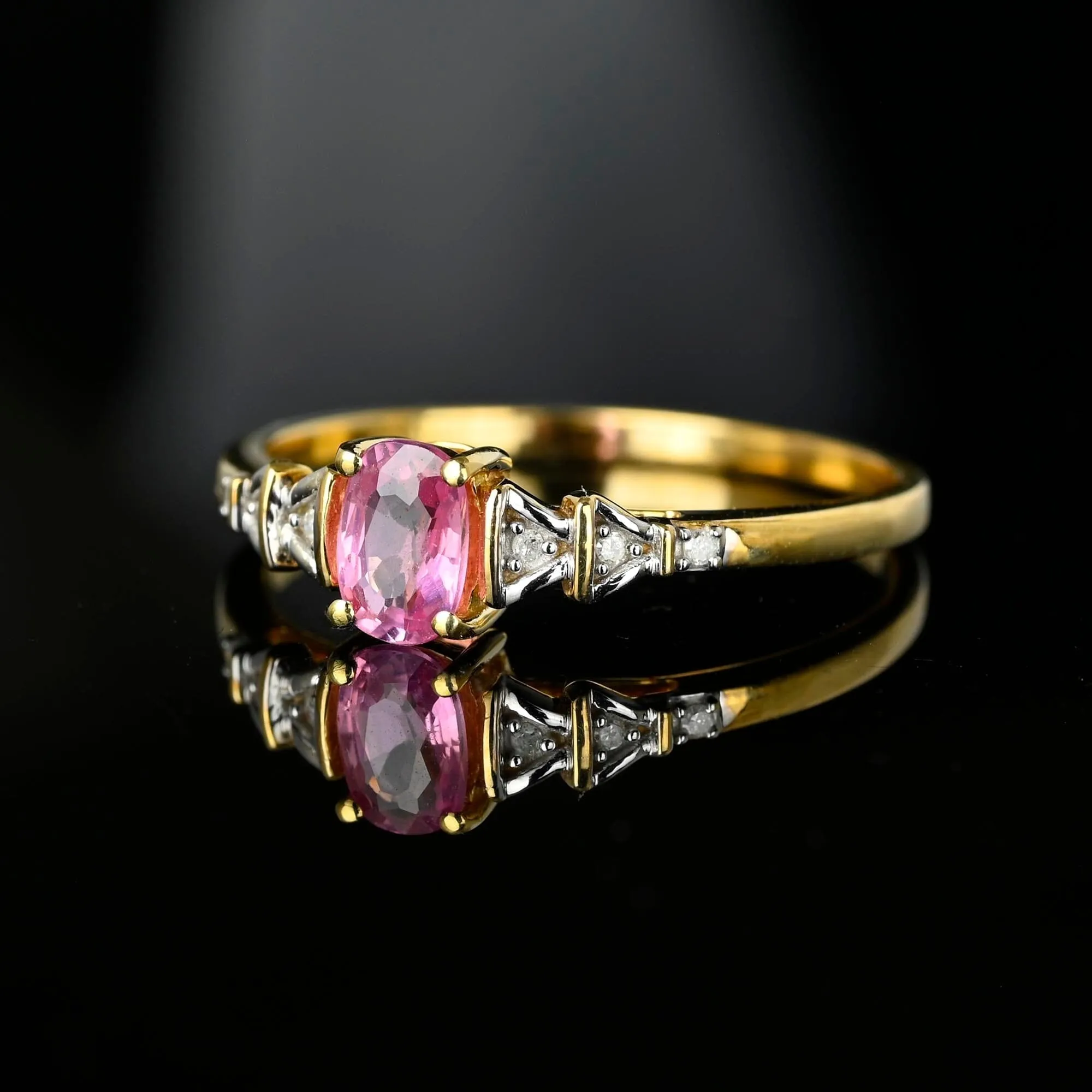 Vintage Arrow Diamond Pink Sapphire Ring in Gold