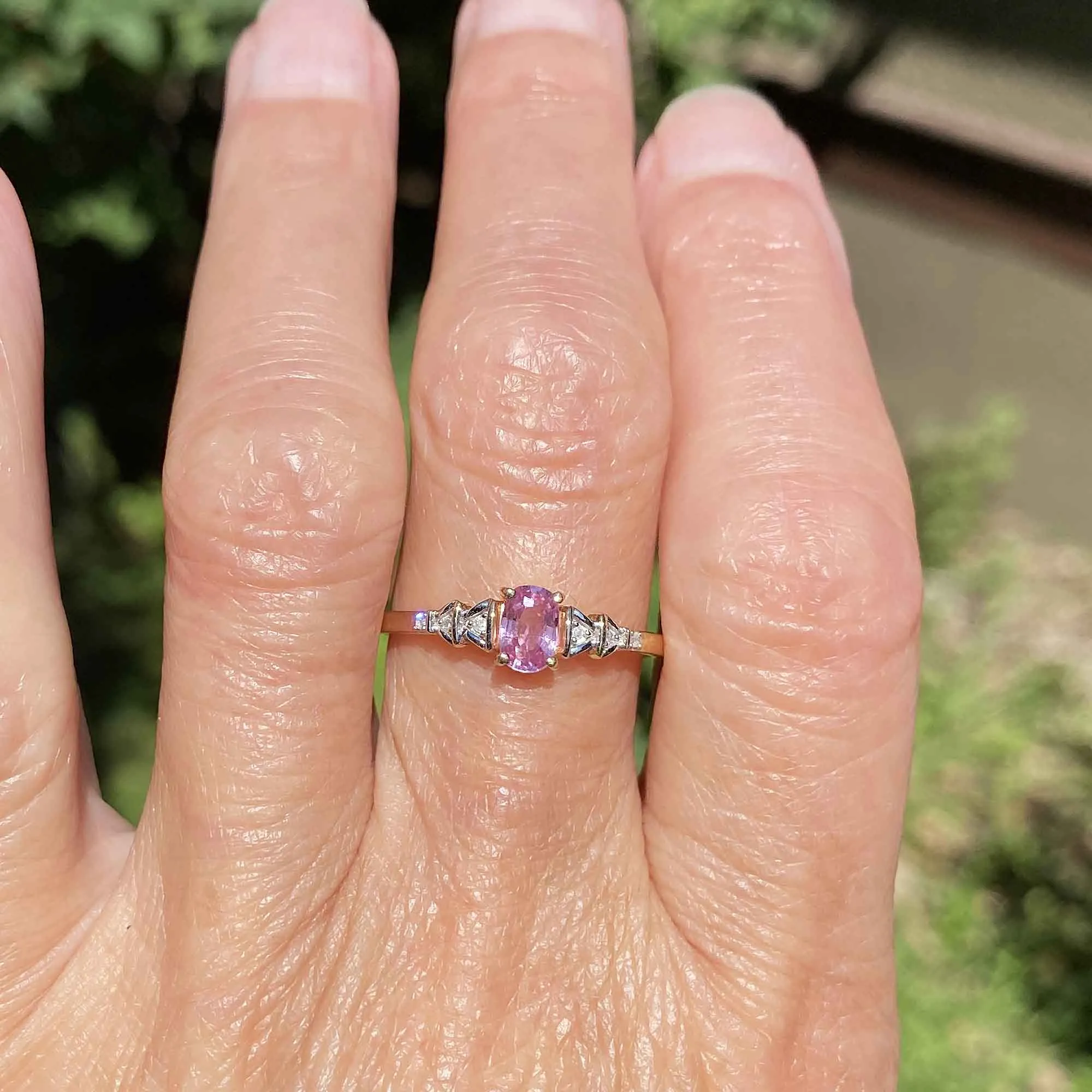 Vintage Arrow Diamond Pink Sapphire Ring in Gold