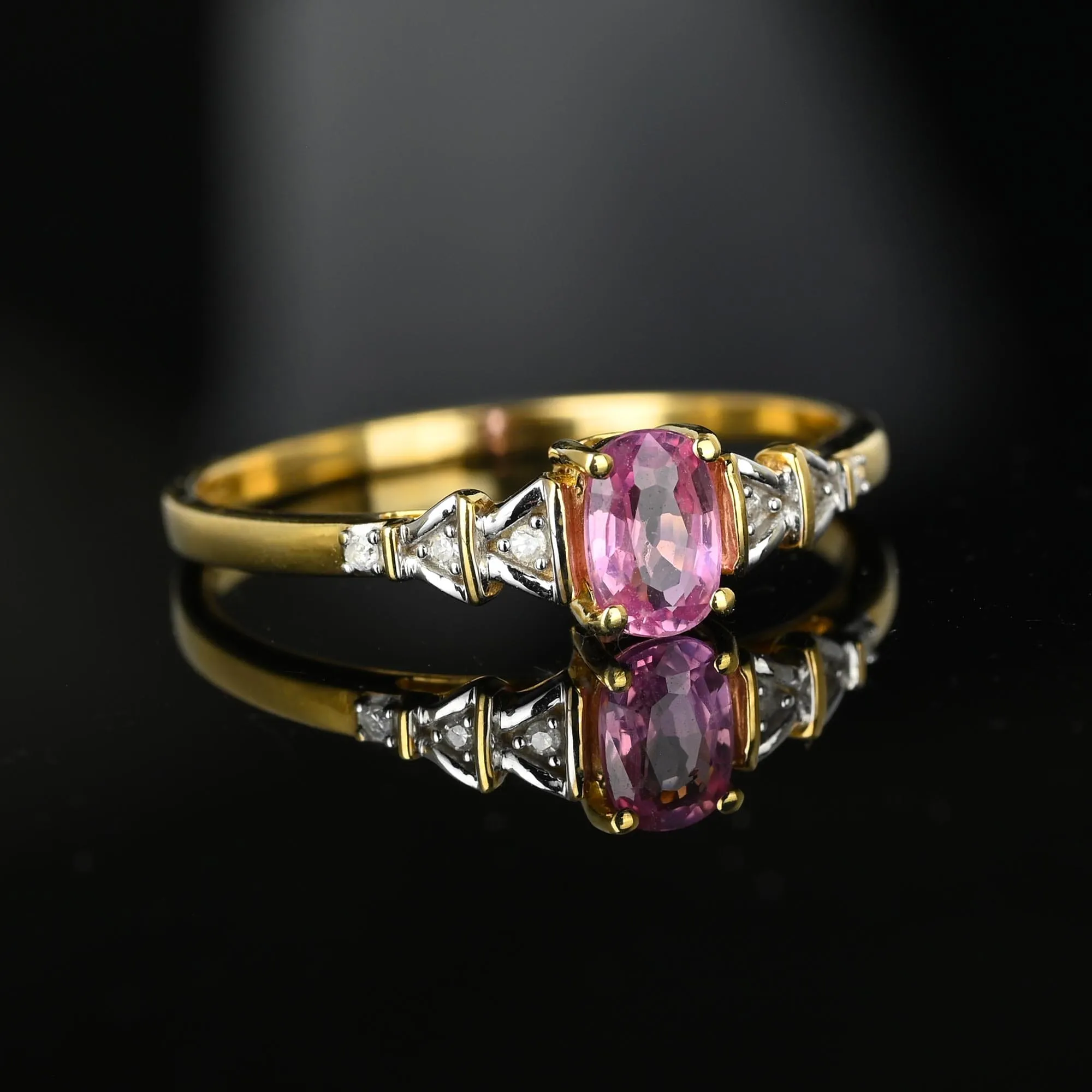 Vintage Arrow Diamond Pink Sapphire Ring in Gold