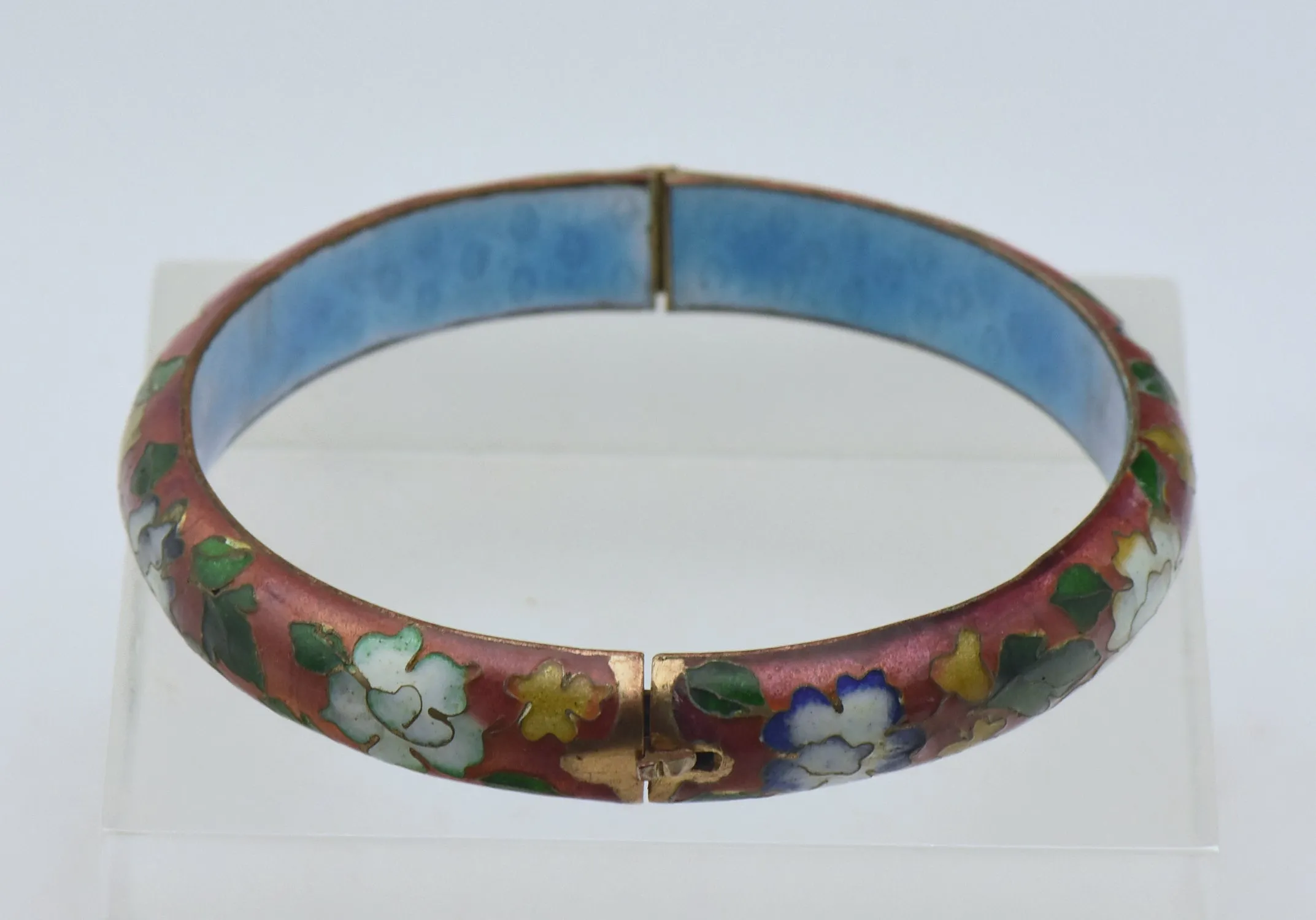 Vintage Cloisonne Hinged Bangle Bracelet