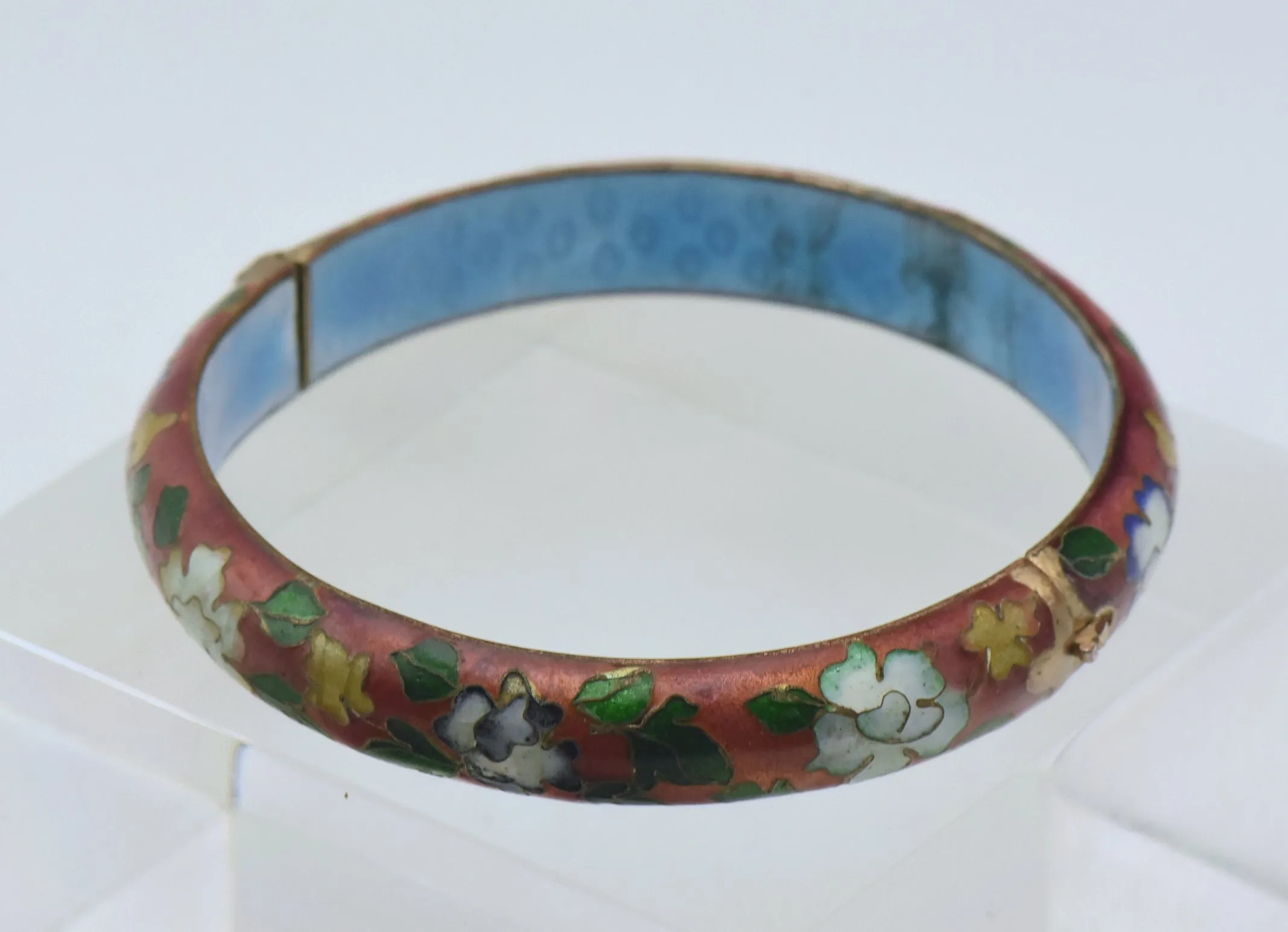 Vintage Cloisonne Hinged Bangle Bracelet