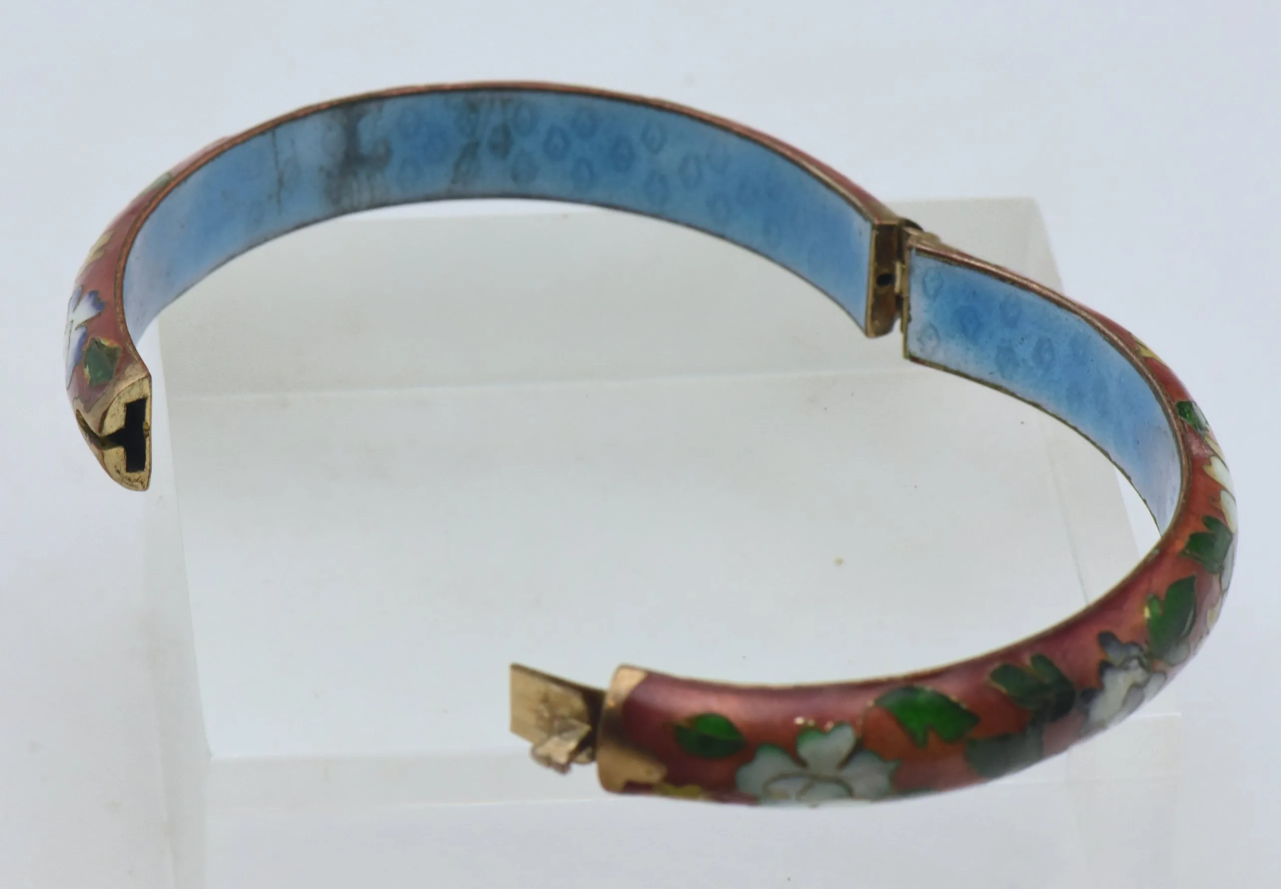 Vintage Cloisonne Hinged Bangle Bracelet