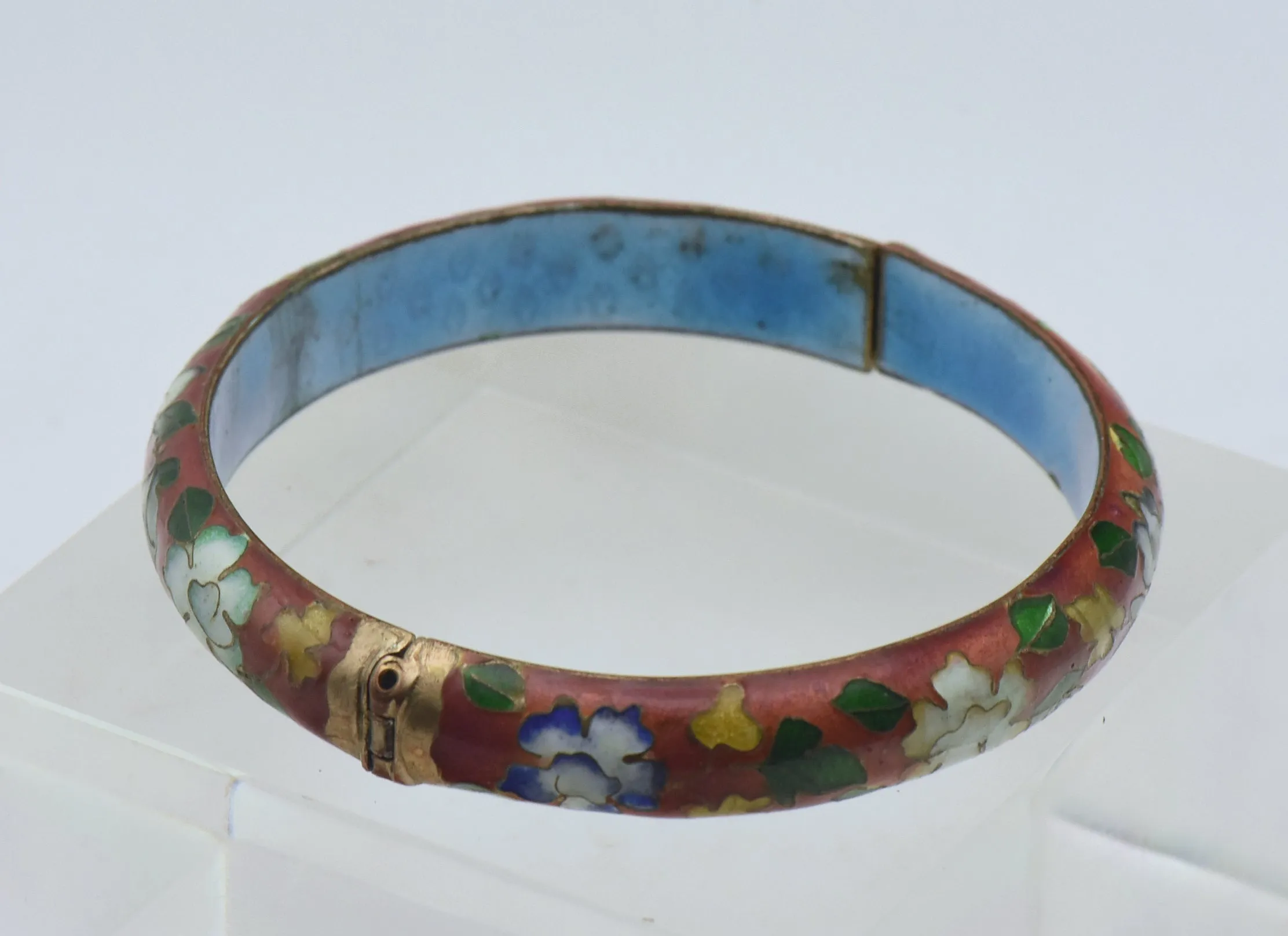 Vintage Cloisonne Hinged Bangle Bracelet