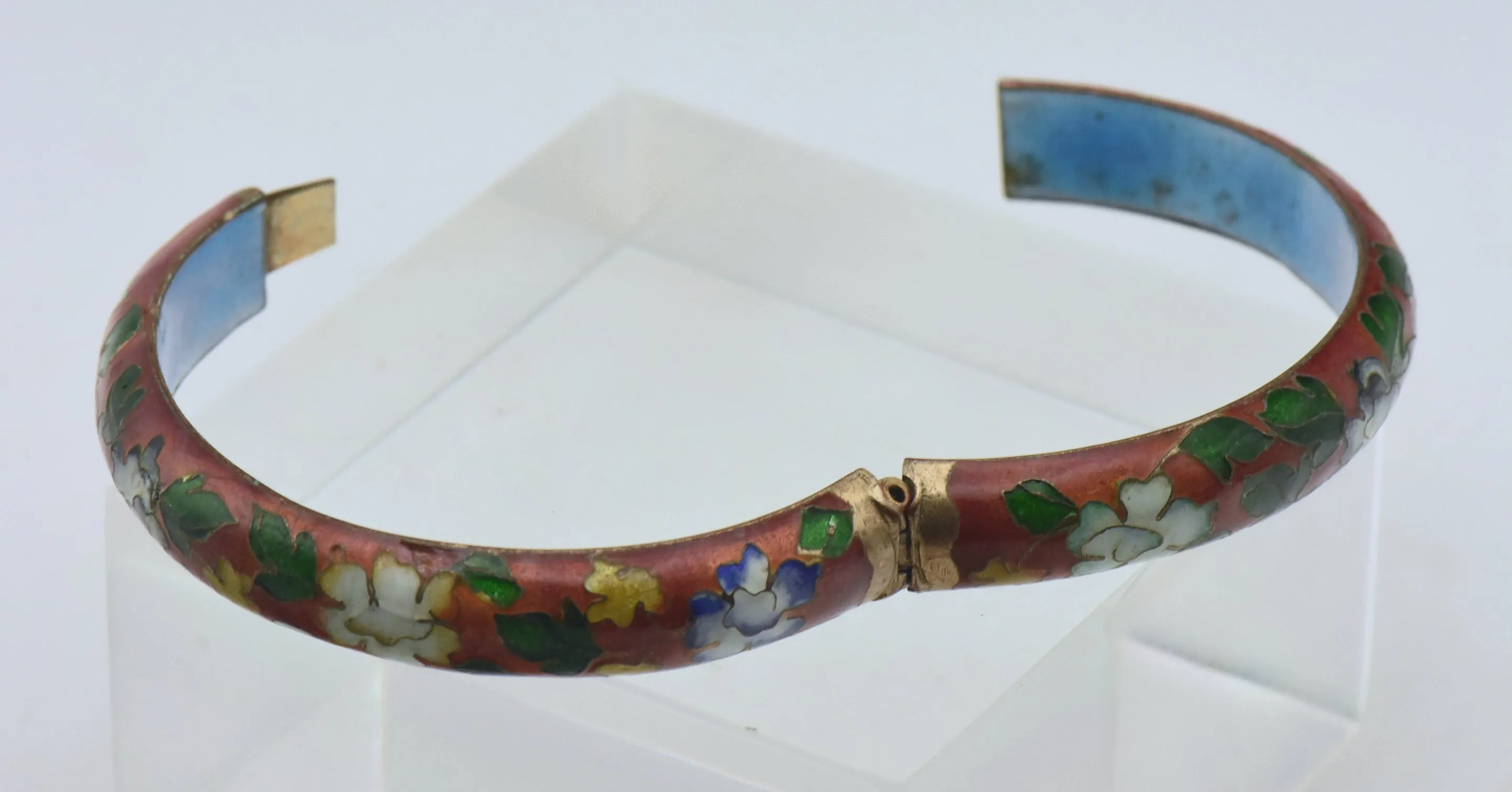 Vintage Cloisonne Hinged Bangle Bracelet