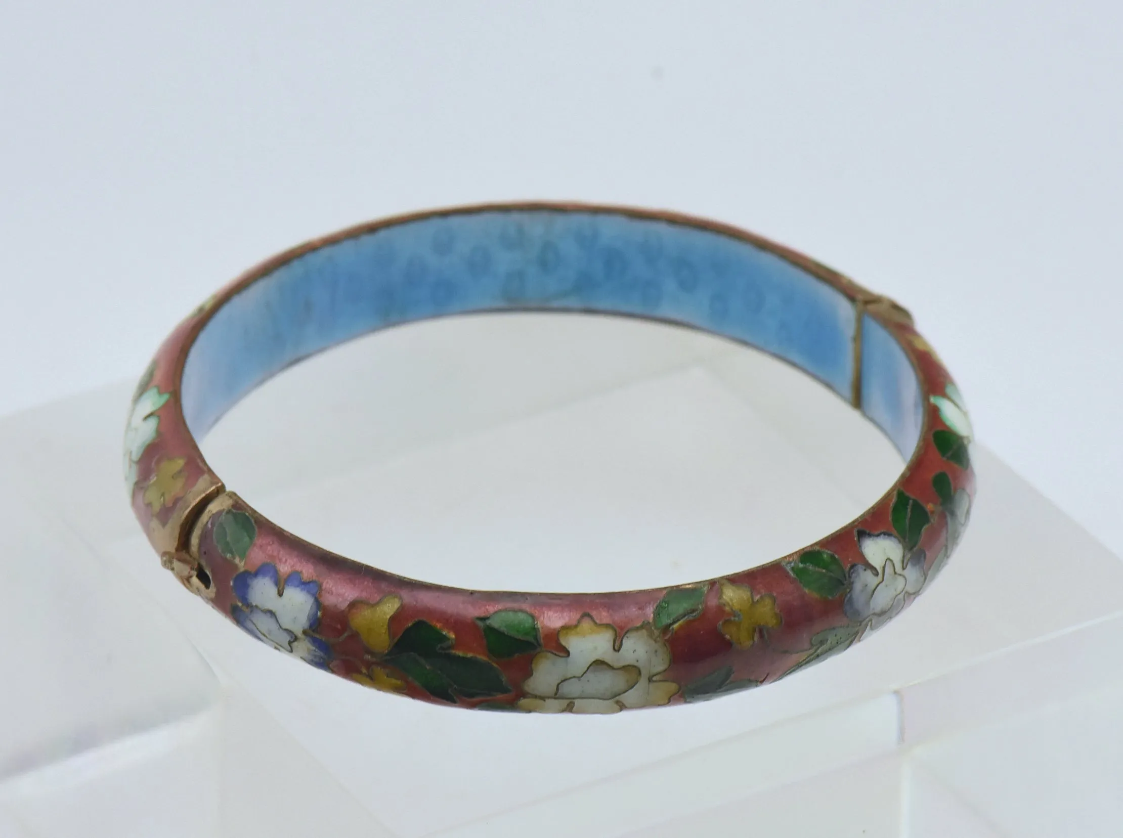 Vintage Cloisonne Hinged Bangle Bracelet