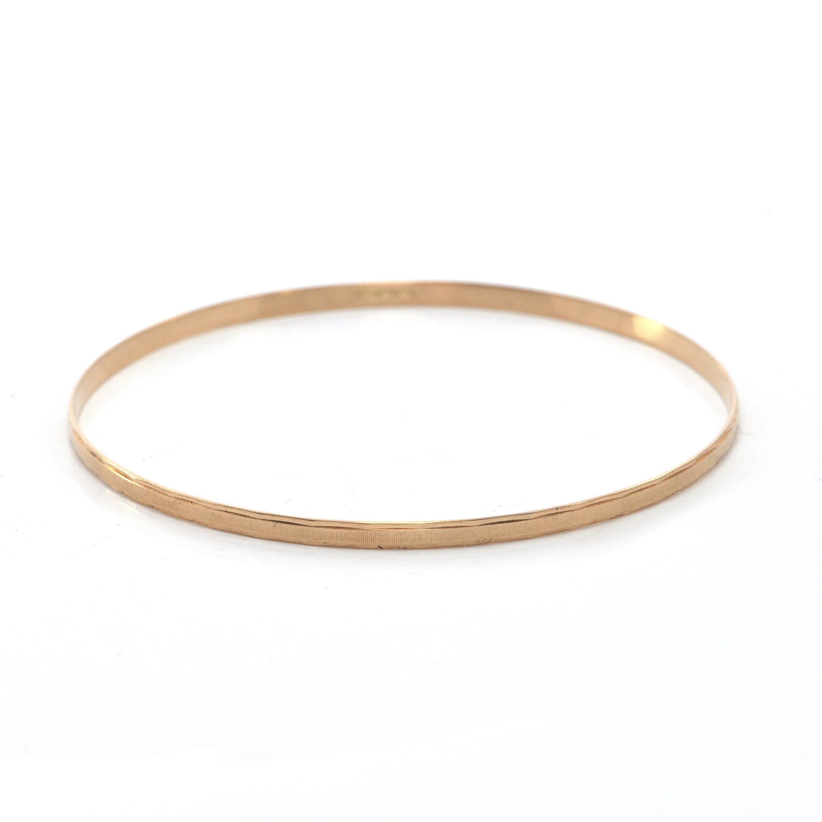 Vintage Italian 18K Rose Gold Bangle Bracelet with Rectangular Etching