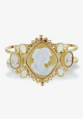 Vintage-Style Cameo Hinged Bangle Bracelet In Yellow Goldtone 7.5