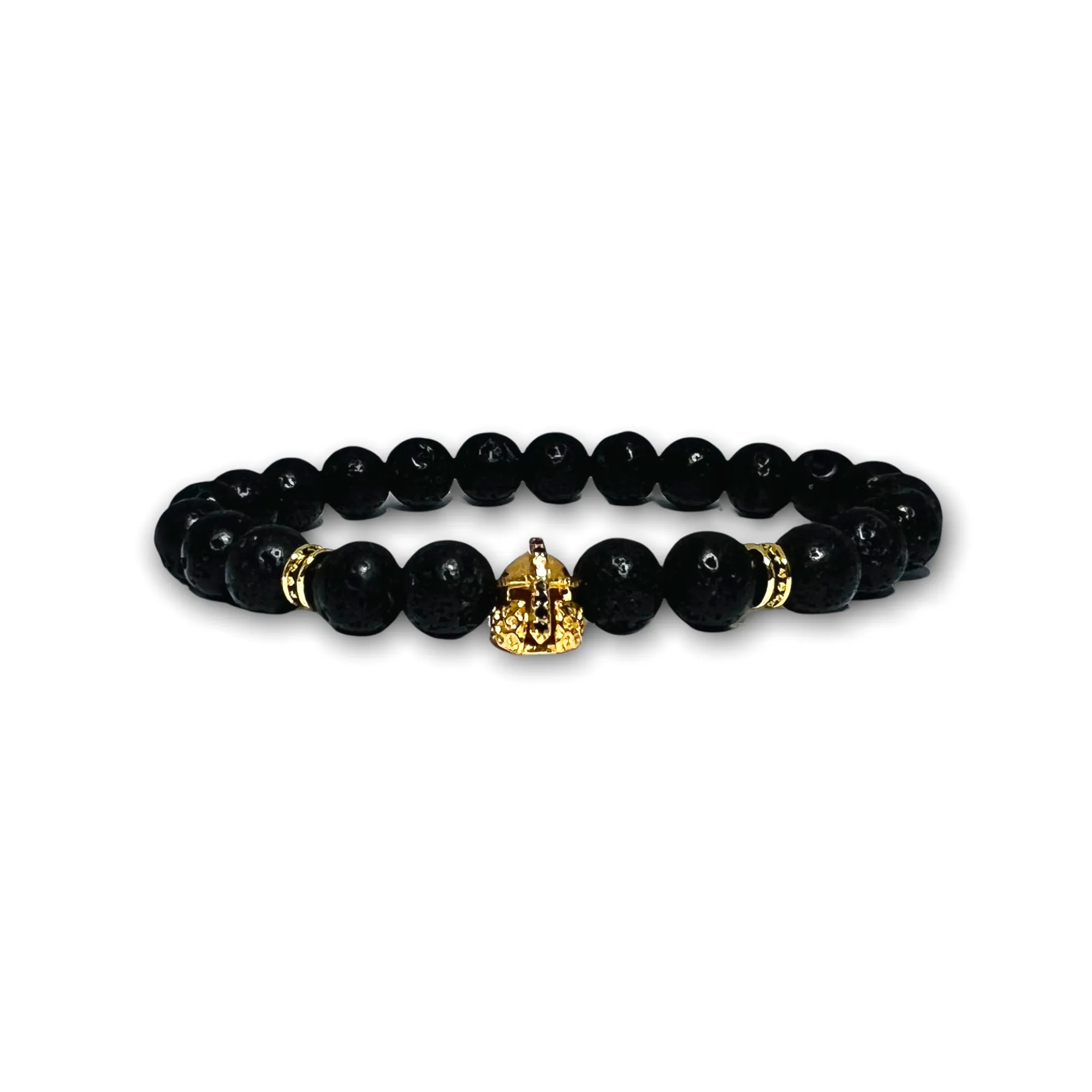 Volcanic Lava Stone Bracelet Gold Warrior, Clear Zirconia