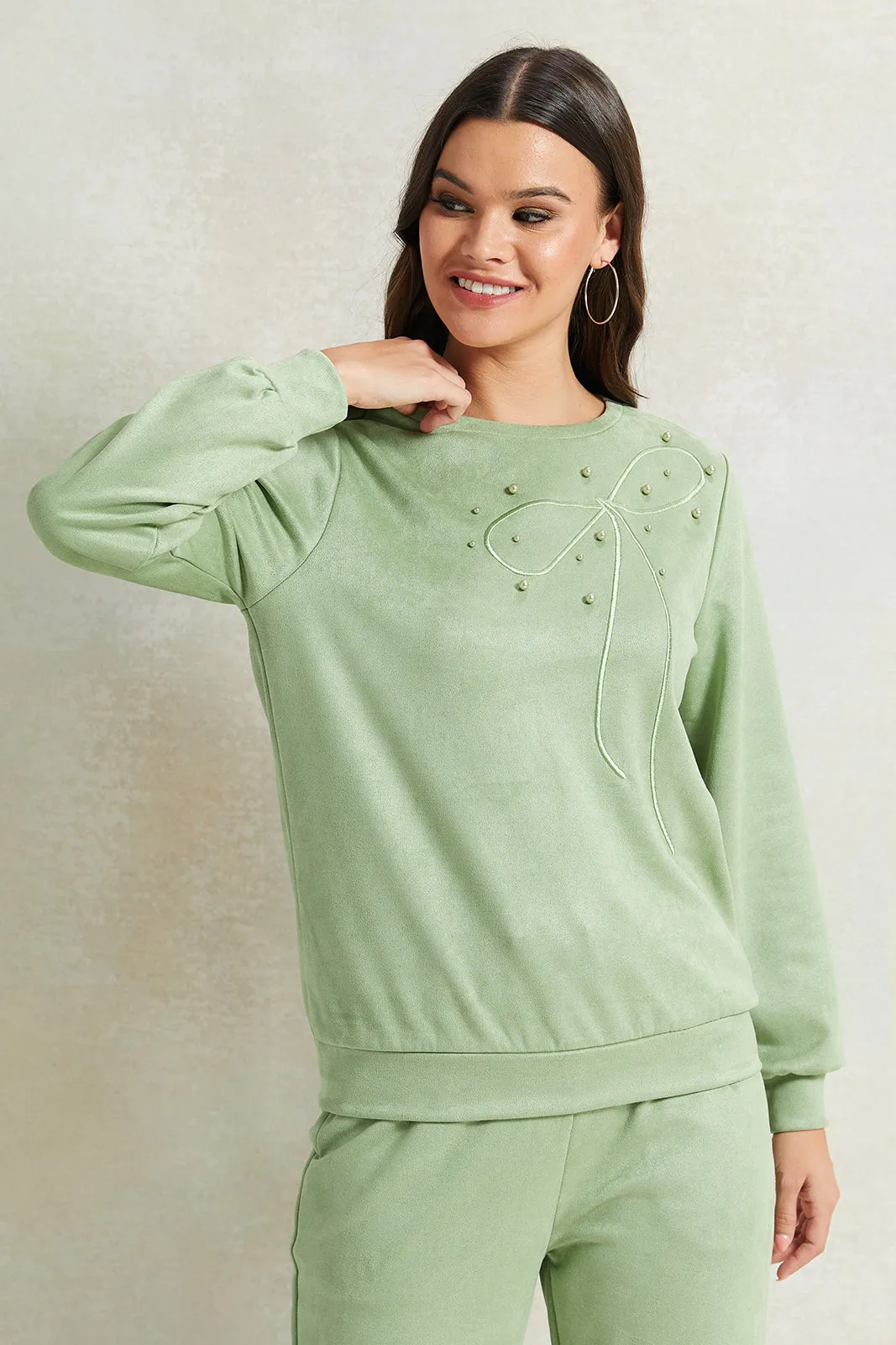 Women Green Embellished Sweatshirt