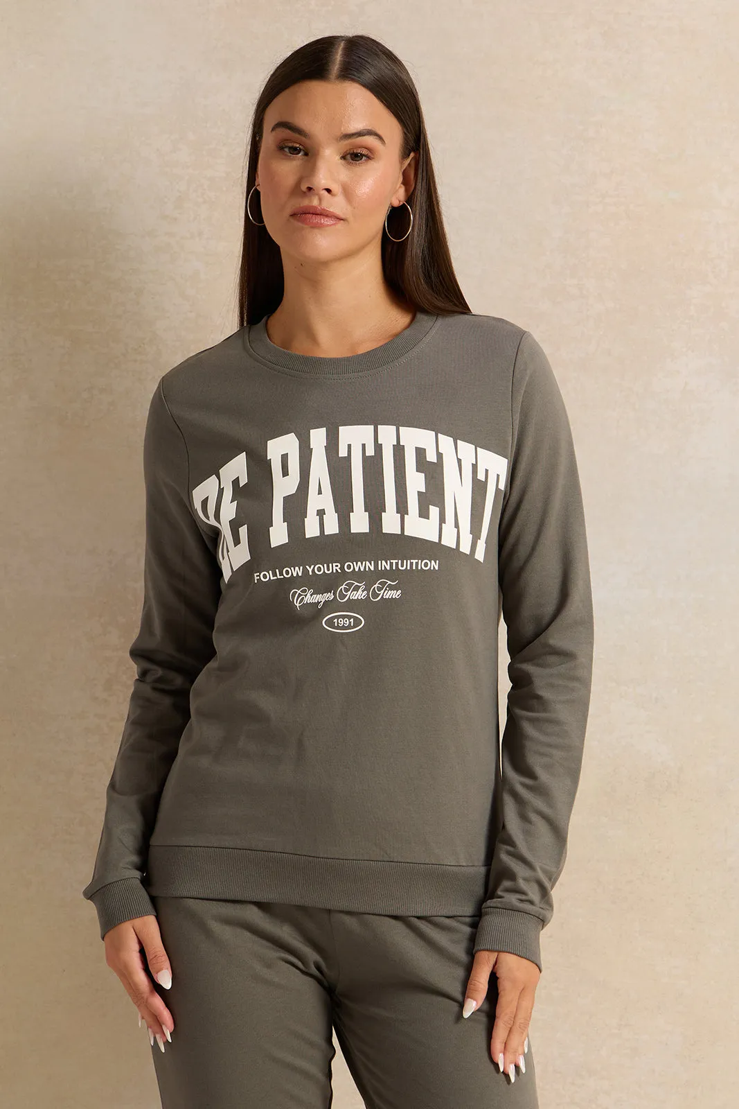 Women Grey Printed Sweatshirt