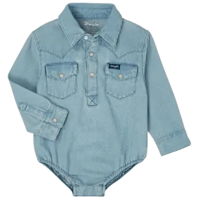 Wrangler Baby Boy's Faded Blue Denim Long Sleeve Western Snap Onesie 10PQ1371D