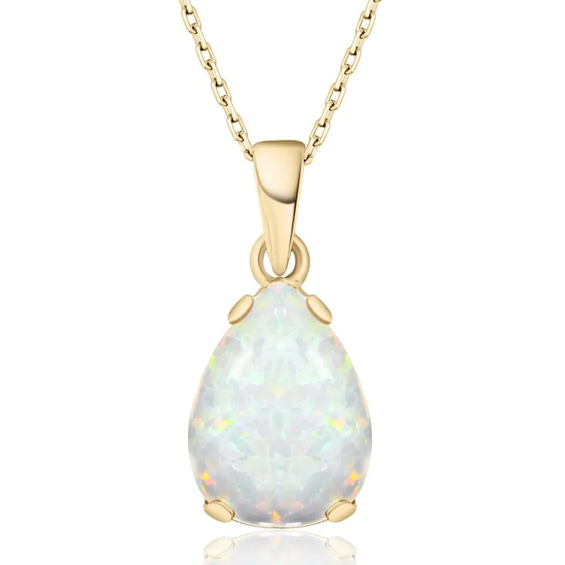 Yellow Gold Plated Teardrop White Opal 7X10mm Pendant