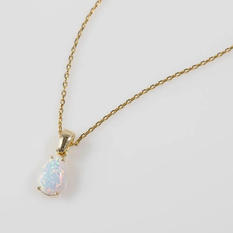 Yellow Gold Plated Teardrop White Opal 7X10mm Pendant