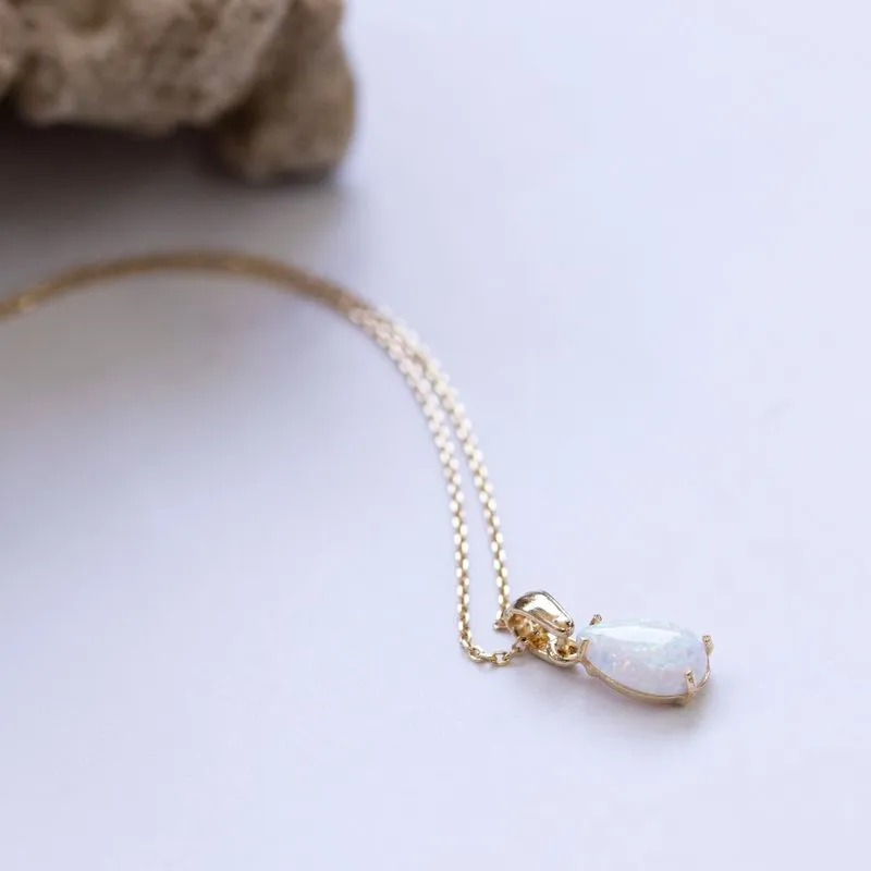 Yellow Gold Plated Teardrop White Opal 7X10mm Pendant