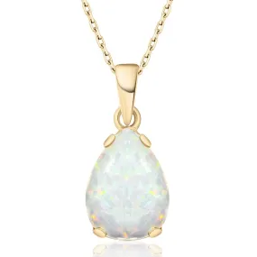 Yellow Gold Plated Teardrop White Opal 7X10mm Pendant