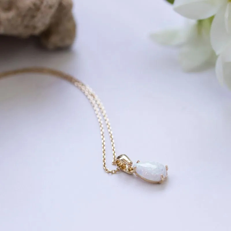 Yellow Gold Plated Teardrop White Opal 7X10mm Pendant