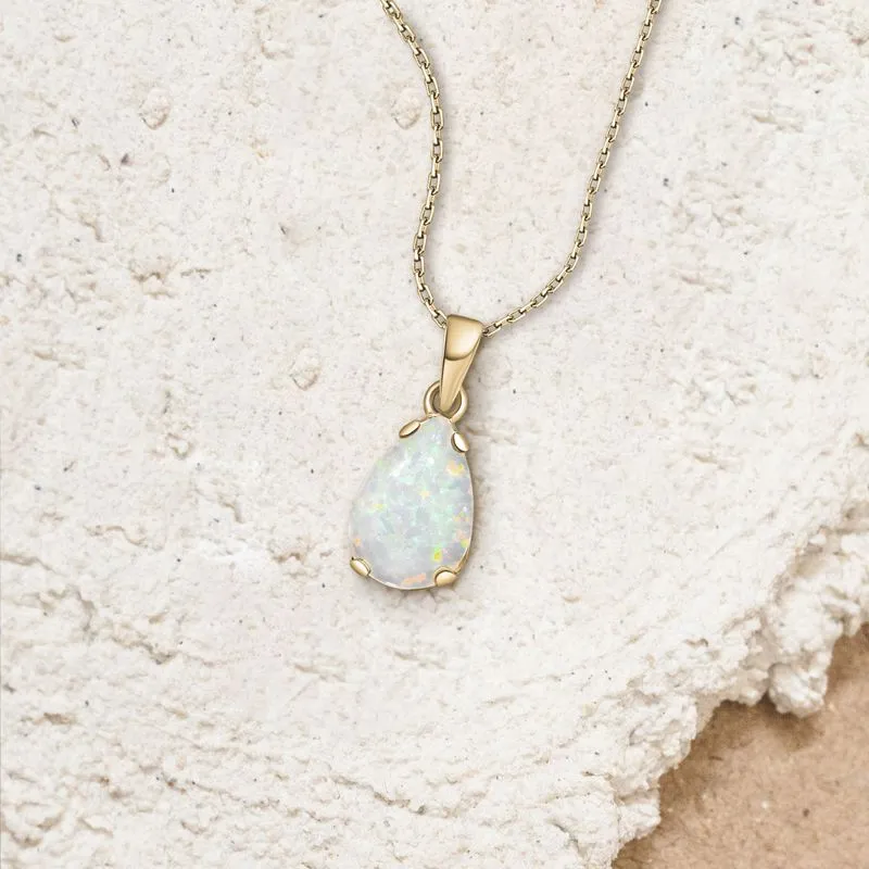 Yellow Gold Plated Teardrop White Opal 7X10mm Pendant